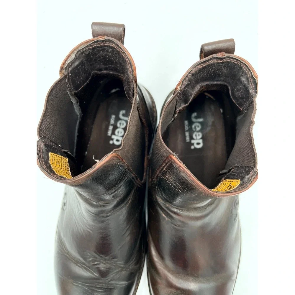Jeep Chelsea Ankle Boots Mens US 9.5 Dark Brown Leather Casual Pull On Round Toe